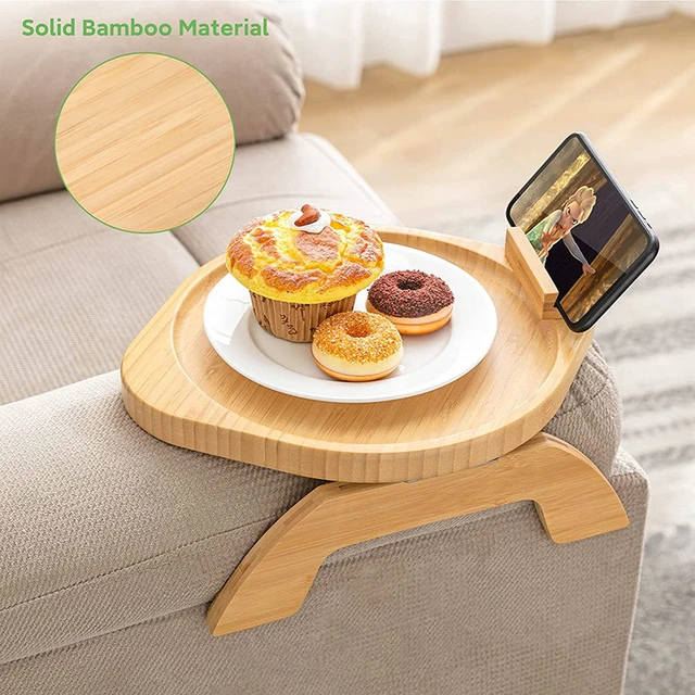 Plateau canapé Table accoudoir pliable en bambou, plateau canapé