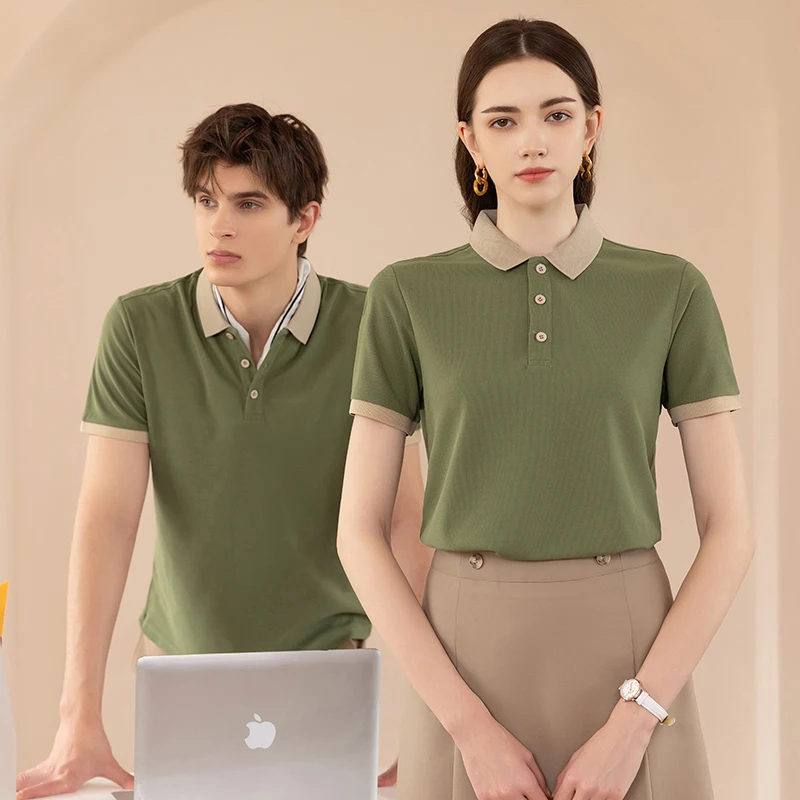 Polo ad asciugatura rapida con colletto ribaltabile, maniche corte, colletto a contrasto, logo stampato, personalizzazione dell'abbigliamento sportivo da uomo ricamato - immagine 3