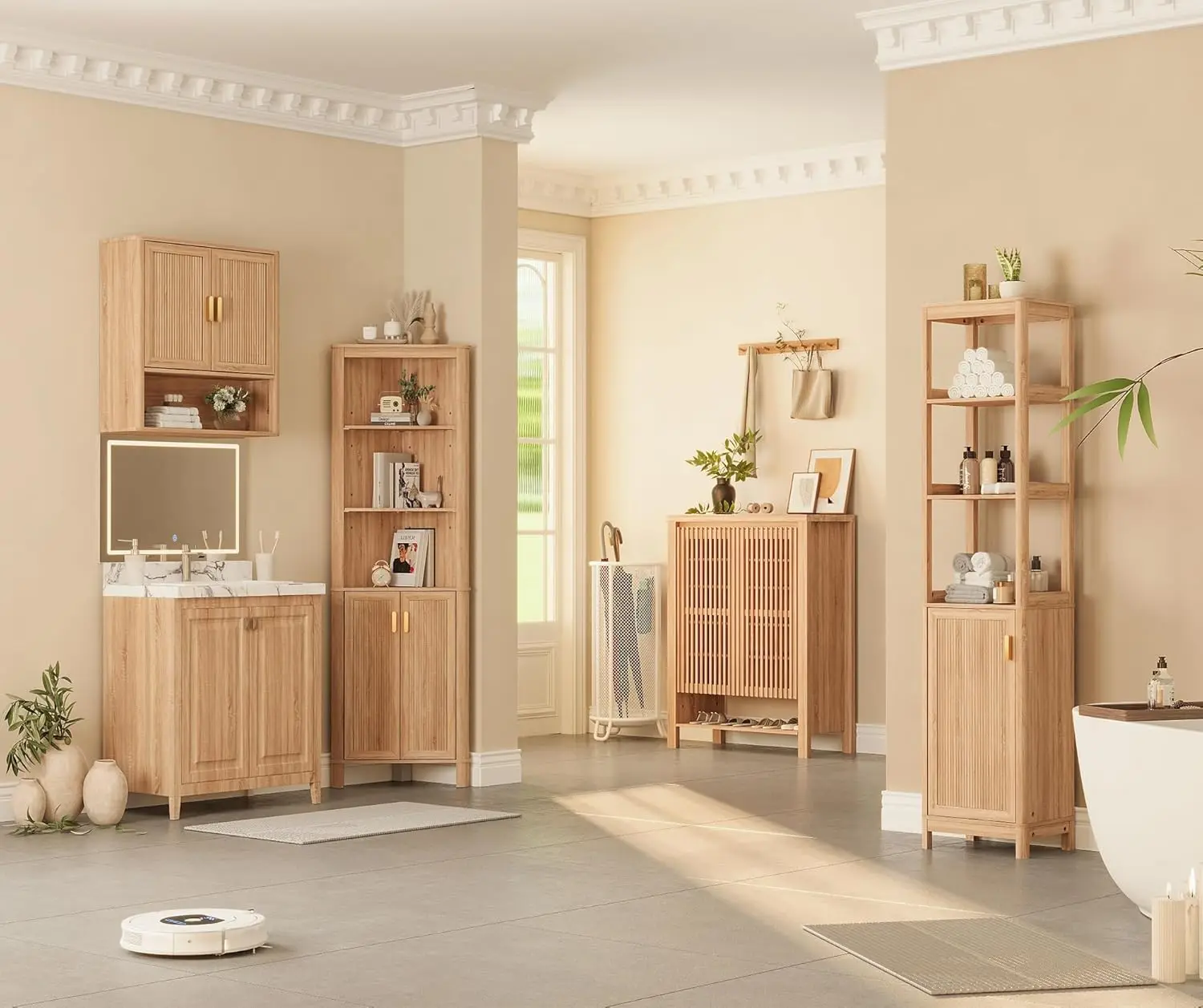 Bathroom Storage Cabinet, Medicine Cabinet with Adjustable Wood Shelf & Doors, Over The Toilet Storage Cabinet