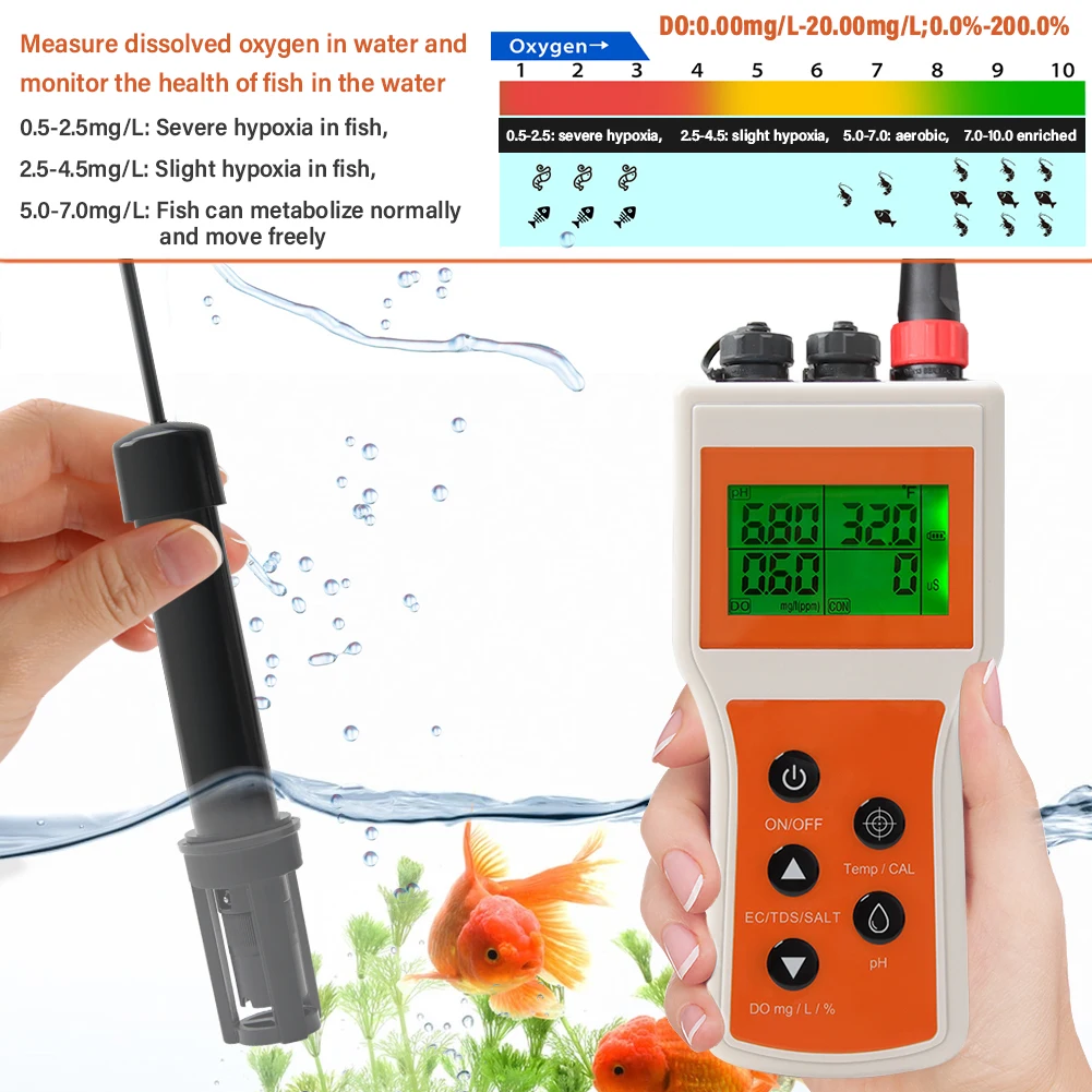 Dissolved Oxygen Meter Kit pH TDS EC Salinity Digital Water Quality Tester for A