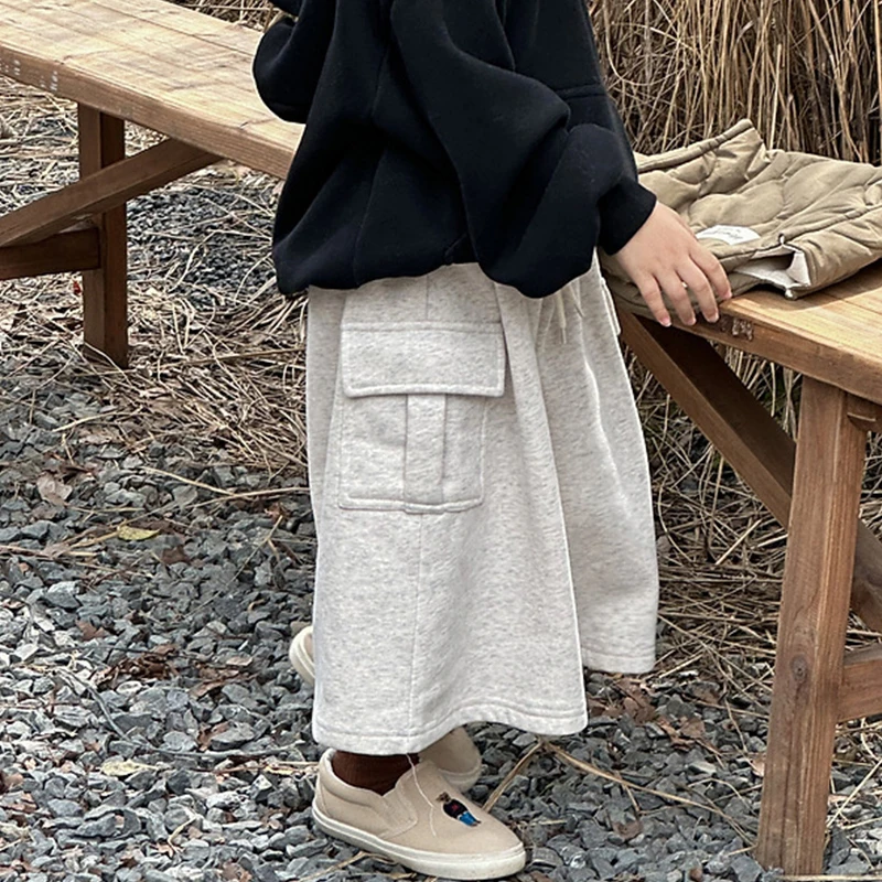 

2 To 14 Years, Kids Girls Fleece Skirts 2024 New Winter Autumn Children Casual Skirt Teenage Skirts Clothes For Girl Grey Color