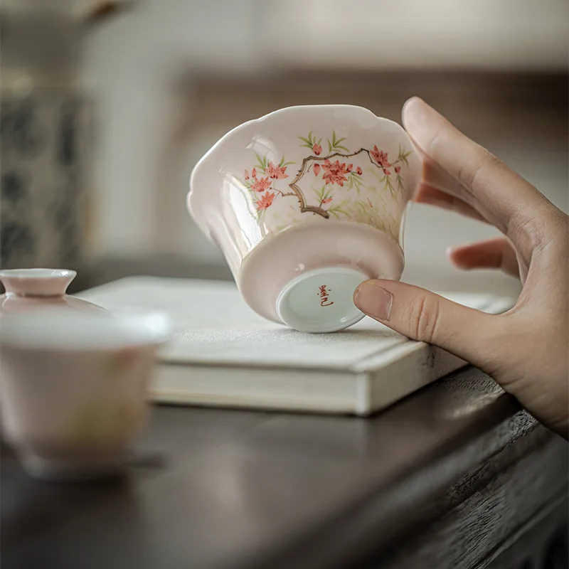 Hand Painted Peach Blossom Gaiwan For Tea Ceramic Tureen Teaware Set Pink Chinese Tea Bowl Chawan Lily Deng's Store Cup