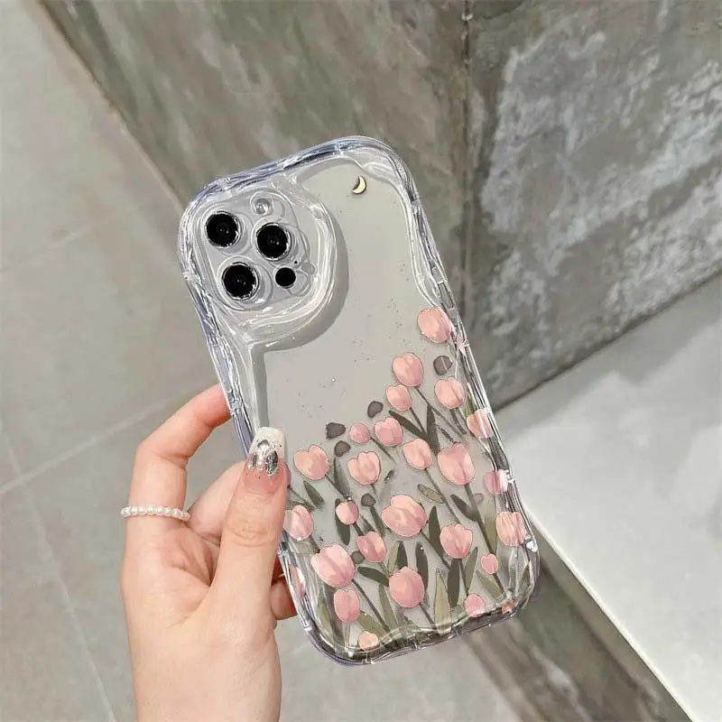 Love Heart Flowers Soft TPU Wavy Phone Case