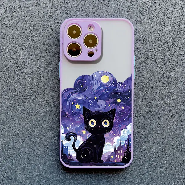 Artistic Black Cat Starry Night Shockproof Phone Case