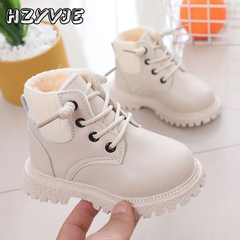 Children's Winter Fashion Boots Added Thick and Warm Leather Boot Waterproof and Lightweight Girls Plush Cotton Shoes Size 21-30