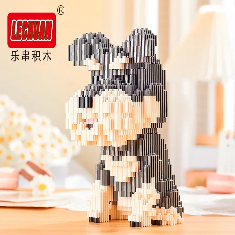 Linkgo Connection Building Blocks Collie Husky Bulldog Corgi Schnauzer 3D Model Animal Dog Mini Bricks Figure Toys For Kid Gift 4