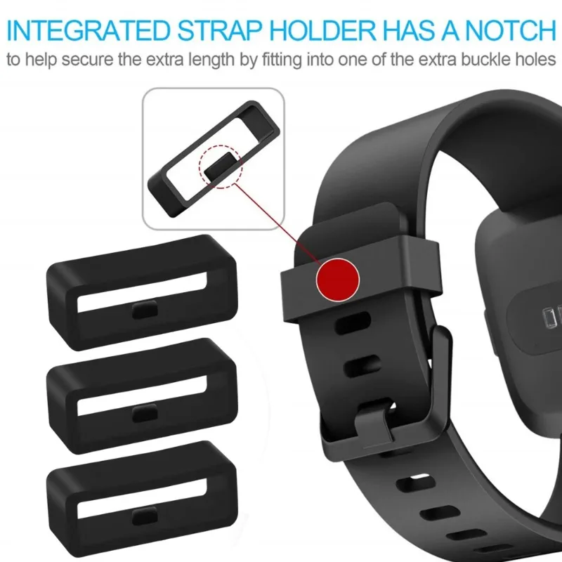 Premium Black Silicone Watchband Strap Loop Rings Retainer
