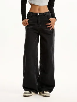 Teenage Girls Black Casual Washed Denim Jeans - Preppy Style Trendy Straight Leg Pants 5