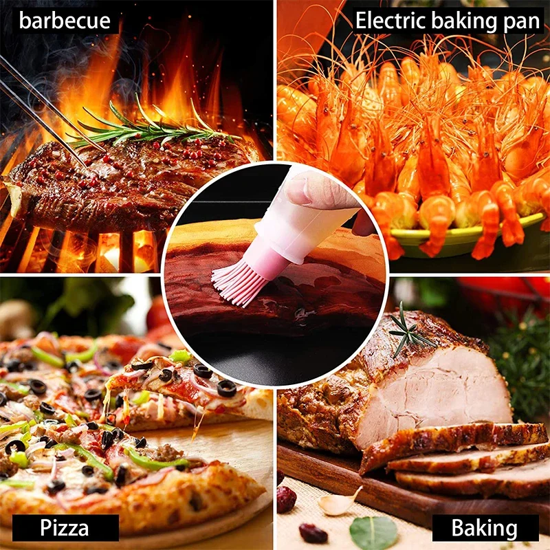 2Pcs Silicone Oil Bottle With Brush Grill Oil Brushes Liquid Oil Pastry Brush High Temperature Resistant Kitchen Baking BBQ Tool
