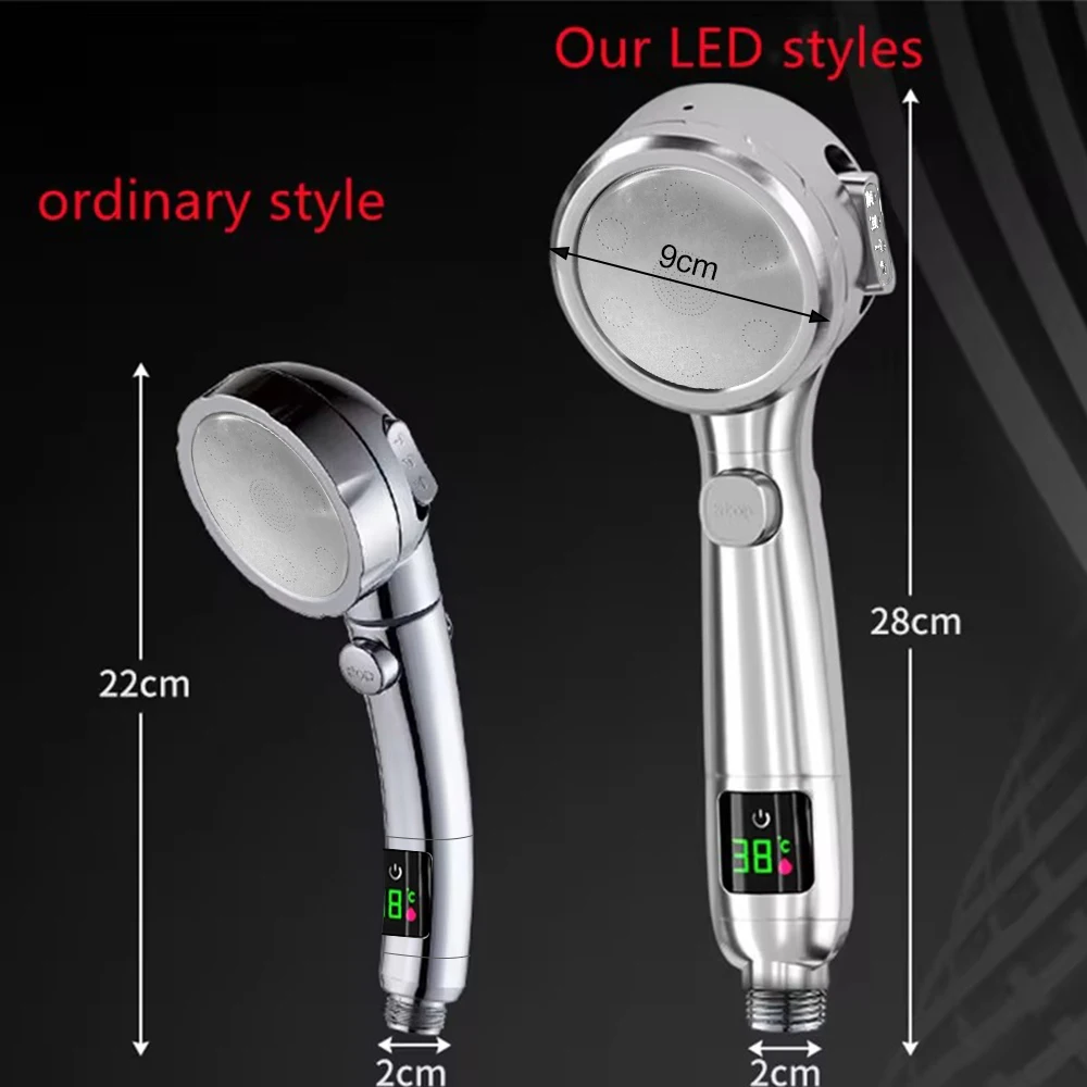 High Pressure Shower Head Water Saving 4 Mode Adjustable Pressurized Spa Handheld Spray Temperature Display Bathroom Accessories 6