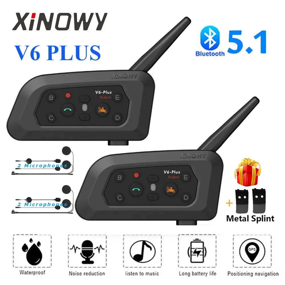 EJEAS V6 PRO Bluetooth Motorcycle Intercom Helmet Headset 6 Riders 1200m  Communicator Interphone Waterproof + Metal Splint - AliExpress