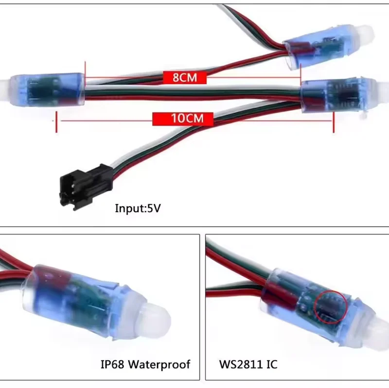 100pcs/lot 12mm LED Pixesl Light Module DC5V WS2811 Full Color IP68 waterproof 2811 IC RGB Digital Led christmas Lights String
