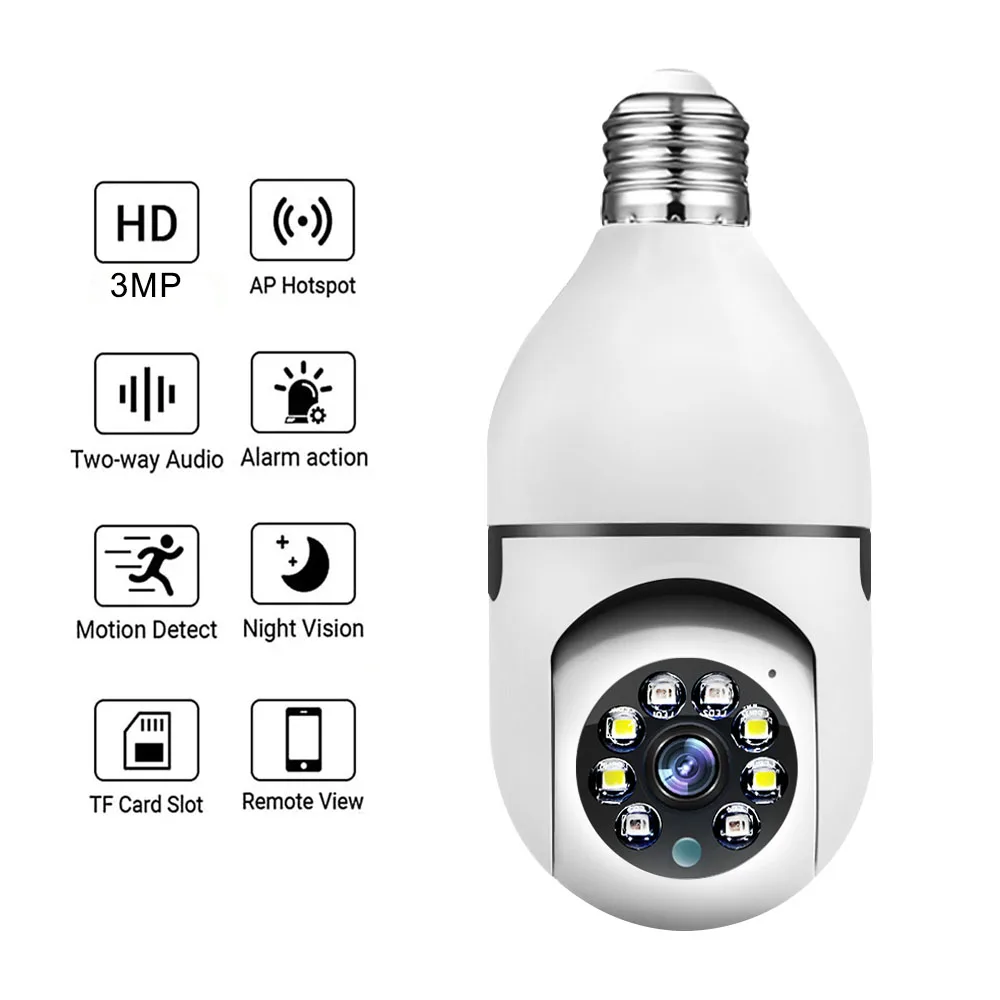 

Wifi camera E27 Bulb Camera Wireless 3MP 360° Full Color Night Vision Home Security Monitor Auto Tracking Mini Cam Carecam