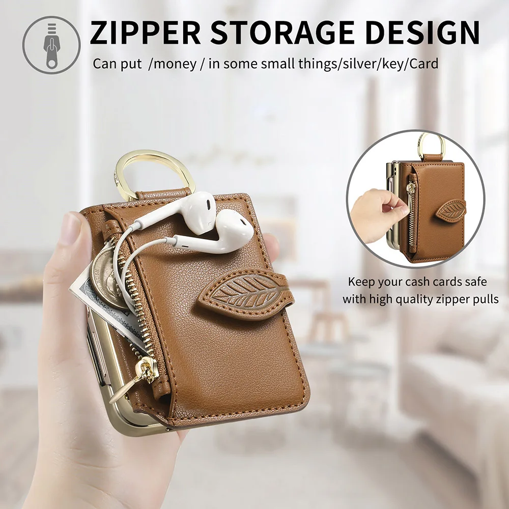 Luxury Card Pocket Wallet Mirror Stand Leather Case with Ring Holder