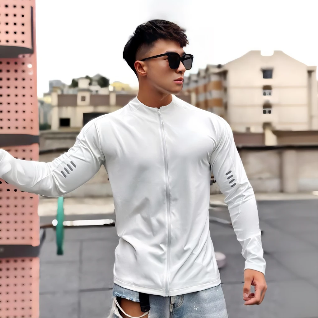 New Autumn Men Jacket Stand Neck Quick Dried Long Sleeve Coat Slim Fit Casual Sportswear Workout Outdoorwear