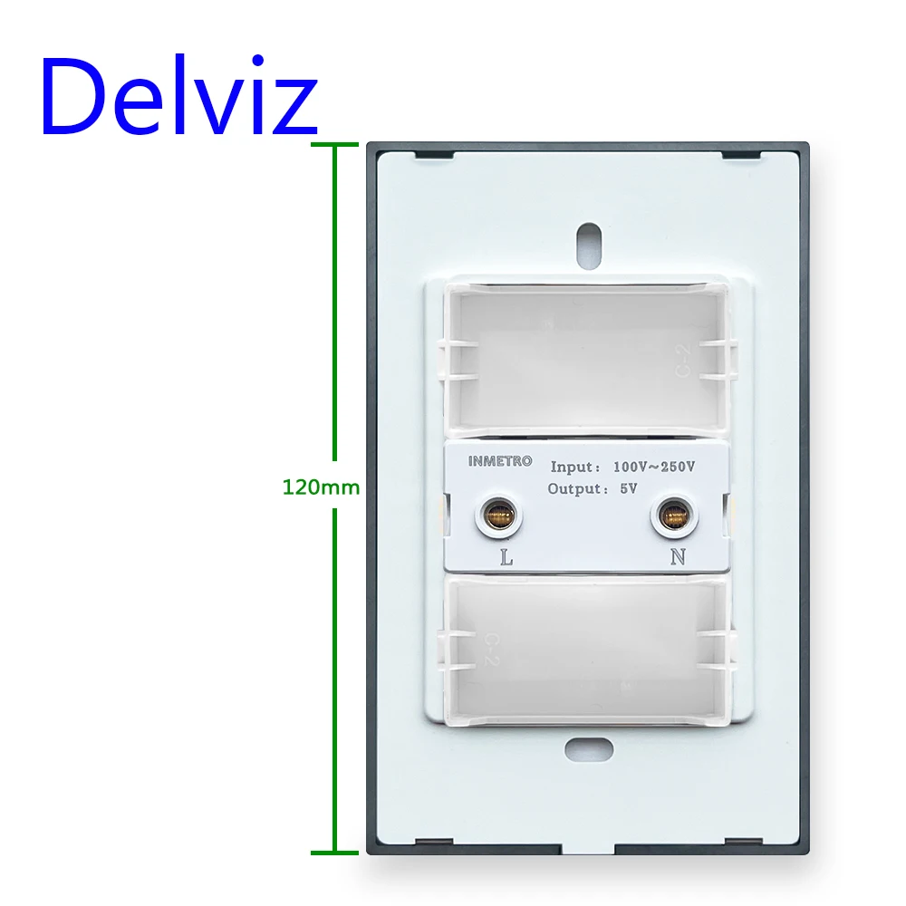 Delviz 1A1C Quick charge port, White/Black Toughening Crystal Glass Panel 120mm*72mm, Brazil standard 18W Type C USB Wall Socket