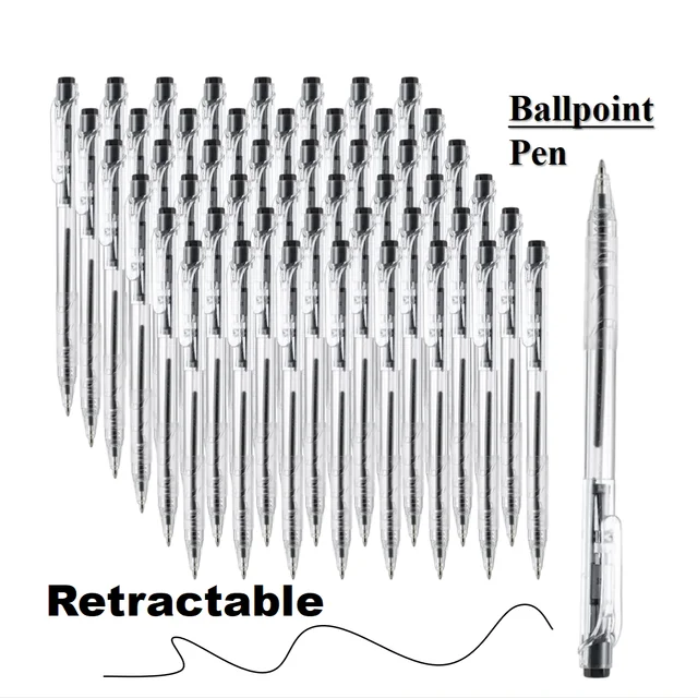 50pcs Retractable Ballpoint Pens, Medium Point Marker Pens, Ball Point Pens Smooth Writing Click Pens for Journal Writing 1