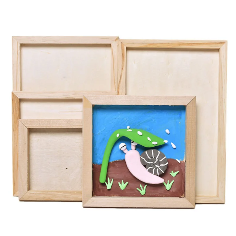 NaturalWoodenPhotoFrameChildrenPaintingPictureDisplayStandDIYBlankClayArtPaintings