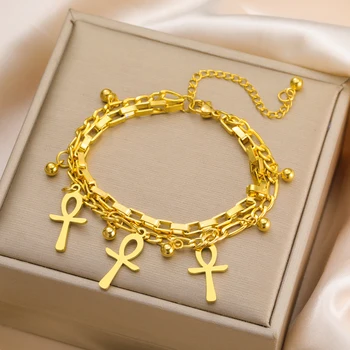 Dawapara Ankh Cross Bracelet Religious Ancient Egyptian Key To Life Prayer Amulet Supernatural Stainless Steel Jewelry