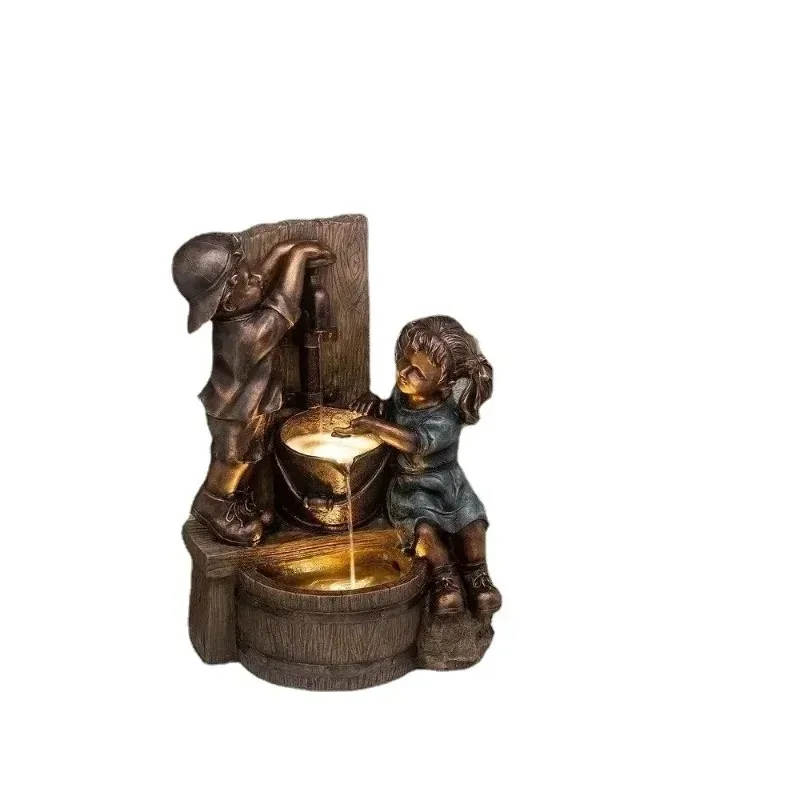 Creative Boy And Girl Water Play Ornaments Sculptures Retro Garden Gardening Crafts Home Decor New Products Outdoor Decoration