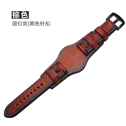 Vintage - Style Hand - Brushed Leather Watch Strap Accessory - 20mm (Brown - black - B)