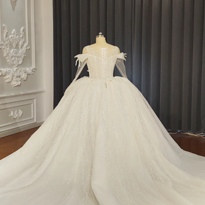 Gorgeous Wedding Dresses For Women 2022 Bride Satin Ball Gown O-Neck Wedding Suits For Women Crystal AM005 Свадебное Платье 6