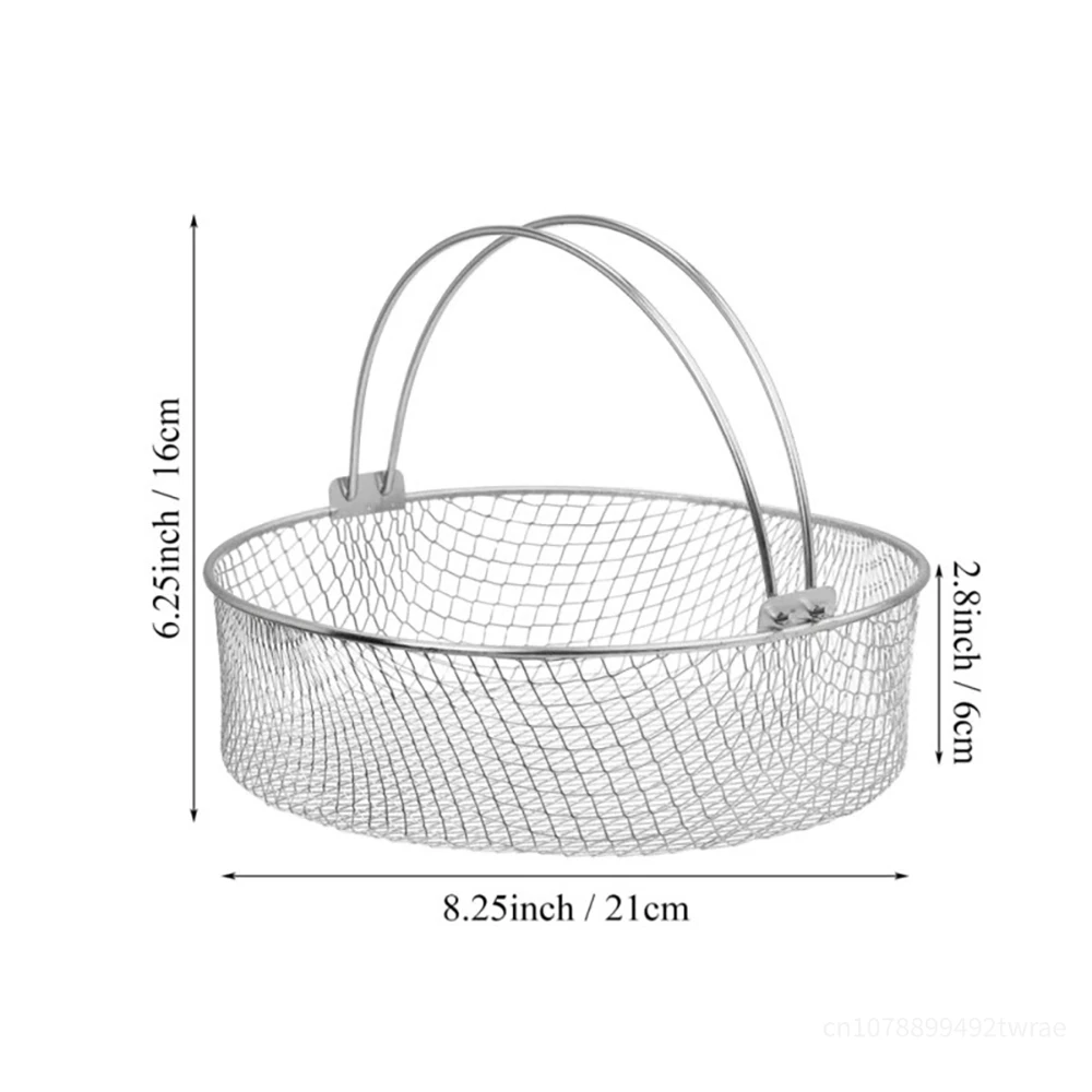Grill Basket for Veggies 20cm Air Fryer Stainless Steel Square Round Mesh Basket Air Fryer Steamer Basket With Handle Metal Crisper