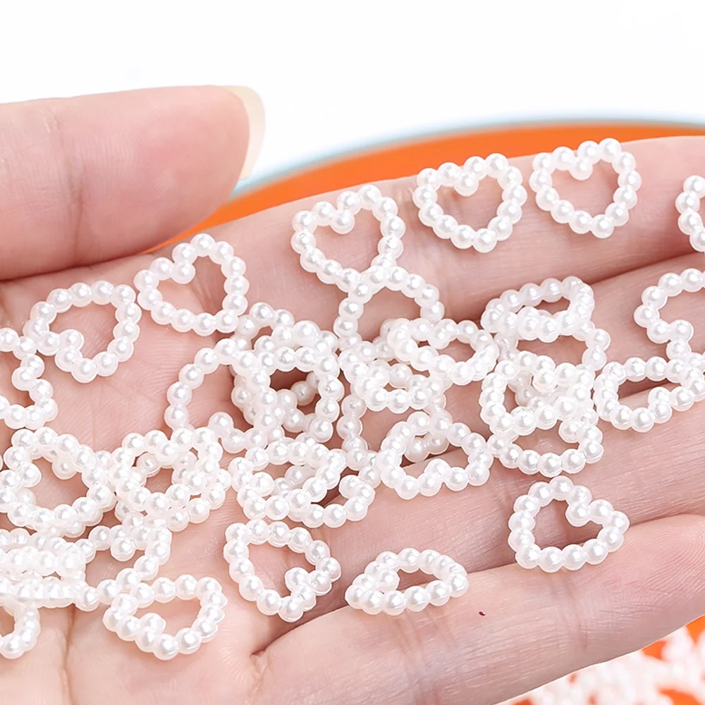 3D Nail Charms Stickers DIY ABS 20pcs Heart Parts Kawaii Pure White Nails Art Accessories for Nail Japanese Design DIY Nail Deco