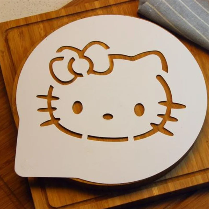 7.5cm Cartoon Sanrio Hello Kitty Cappuccino Latte Coffee Stencils Duster Cake Mold Spray Coffee DIY Art Stencils Dessert Decore baking tools