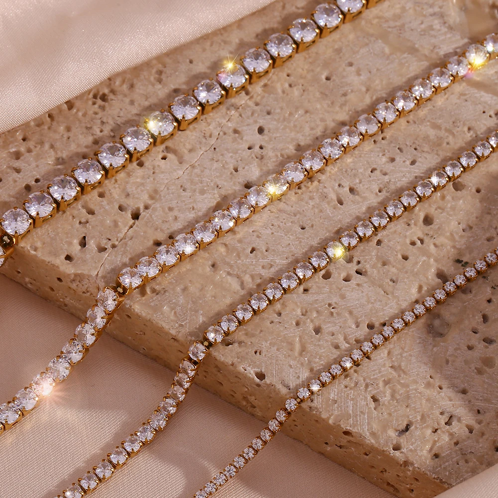 2mm3mm4mm5mm Shiny Luxury 3A Zircon Tennis Chain Necklaces