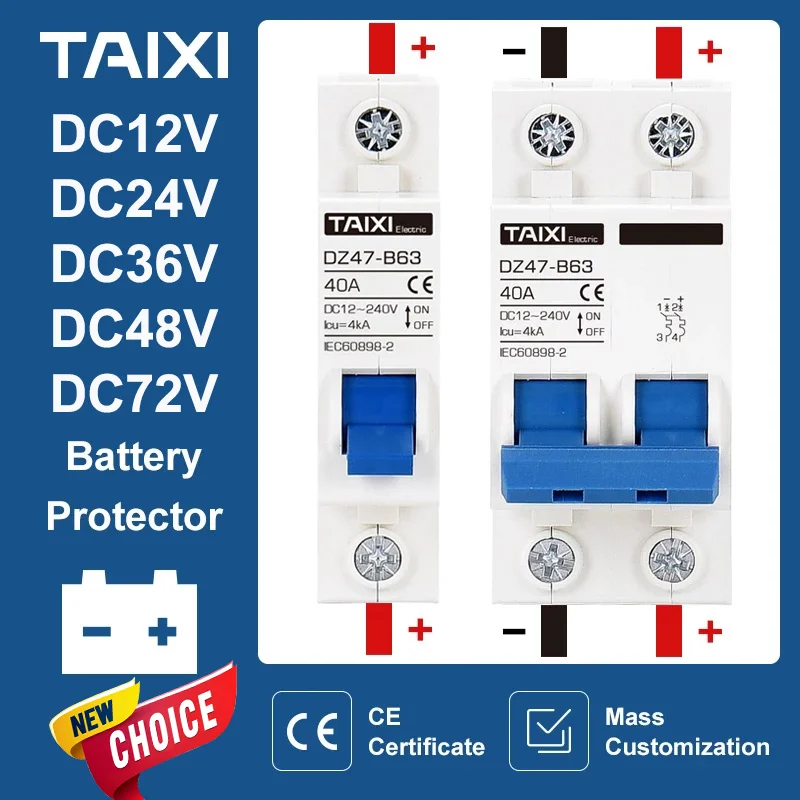 9729-5d6cb6.png DC 12V 24V 48V 36V 72V MCB Battery Car Protector Mini Circuit Breaker DZ47 Positive And Negative Pole Protection Switch Isolator - Image 1