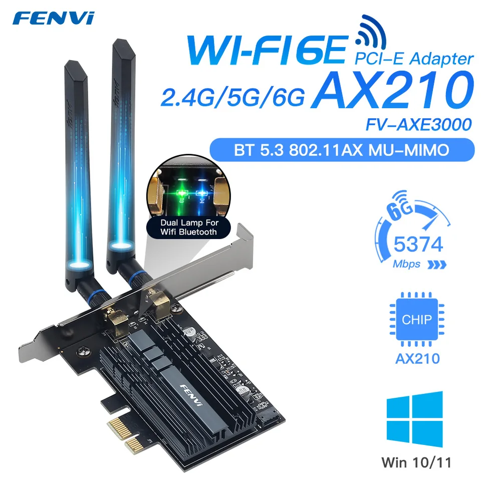 5374Mbps Wi-Fi 6E PCIE Adaptateur WiFi Sans Fil Bluetooth 5.3 Tri