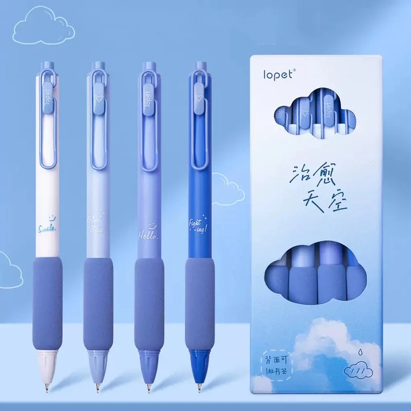 Lopet Cute gel pens sets 4pcs 0.5mm Black Ink Writing Pen Soft Grip Press Kawaii Stationery Quick Dry Homework School Gadgets 6