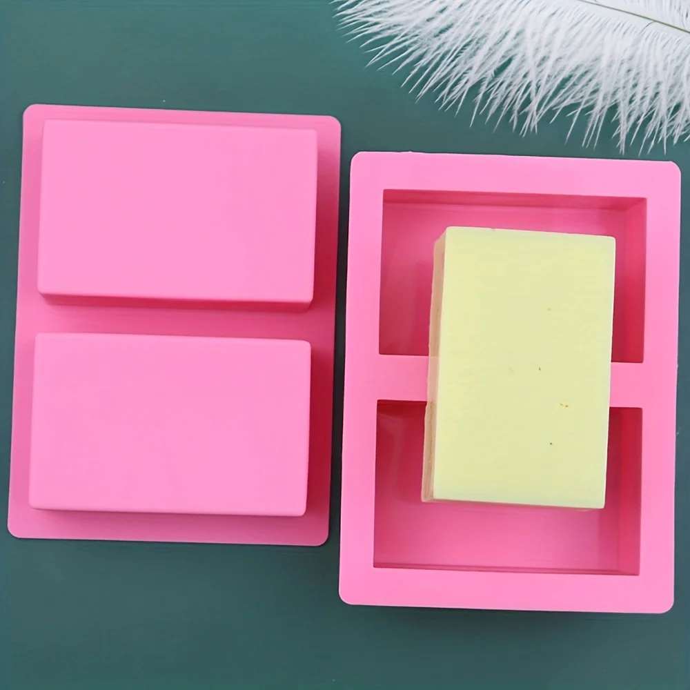 Silicone Mold 1pc Rectangle Silicone Soap Mold 4 Oz Thick Rectangular Resin Candle Mold 2-Cavity Toast Cake Pastry Baking Tool