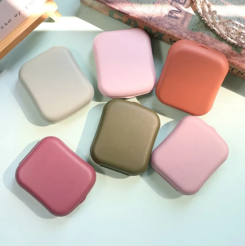 Solid Color Elegant Lady Contact Lens Case with Mirror Cosmetic Contact Box Eyes Care Lenses Container Box Gift Case