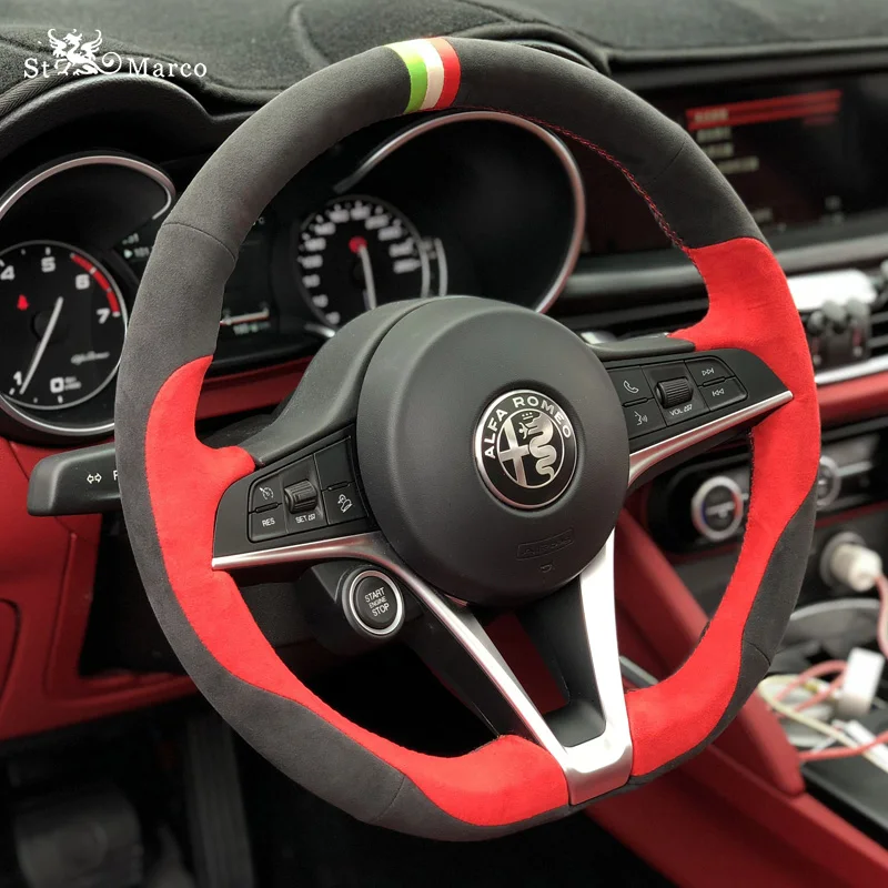 

Customized Real Alcantara for Alfa Romeo Giulia Stelvio DIY Hand Sewn Steering Wheel Handle Cover Interior