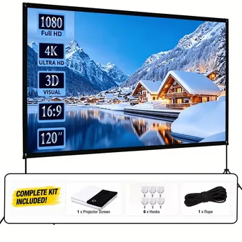 Schermo per Proiettore Portatile Pieghevole 4K HD da 100 120 150 Pollici, Resistente alle Pieghe, Rapporto 16:9 con Accessori