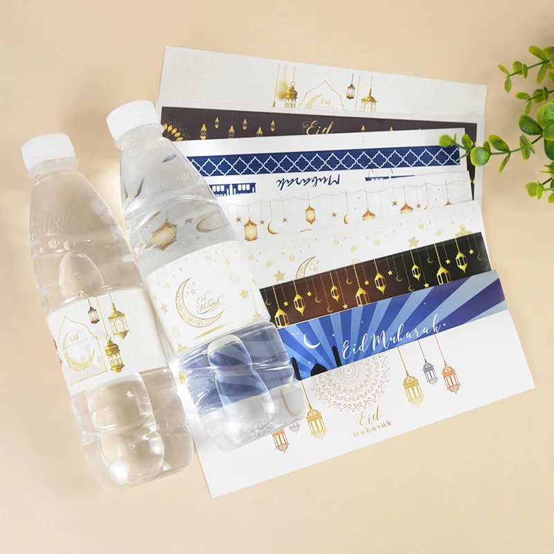 

10/20Pcs Eid Mubarak Bottle Wrapper Paper Sticker eid al-fitr Ramadan Kareem Festival Event Party Decorative Water Bottle Cover
