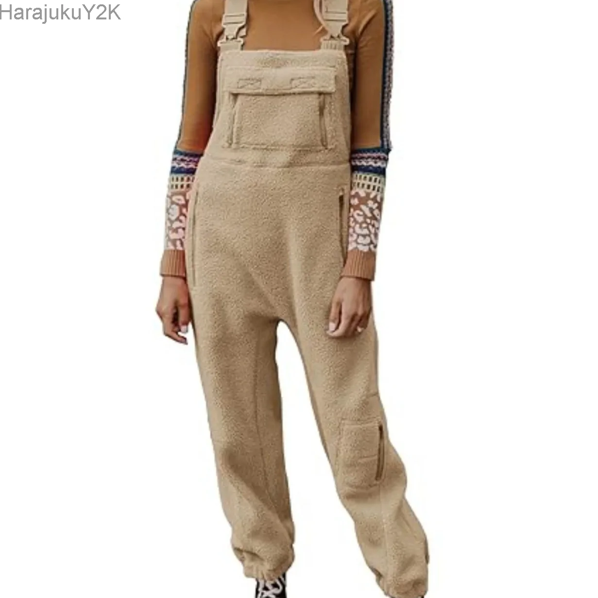 Women'S Jumpsuit, Autumn And Winter With Plush Jacket And Thick Insulation Jumpsuit, Women'S Cute Solid Color Workwear Pants solid one shoulder sleeveless backless irregular sexy bodycon jumpsuit 2023 fall women cute streetwear party overalls