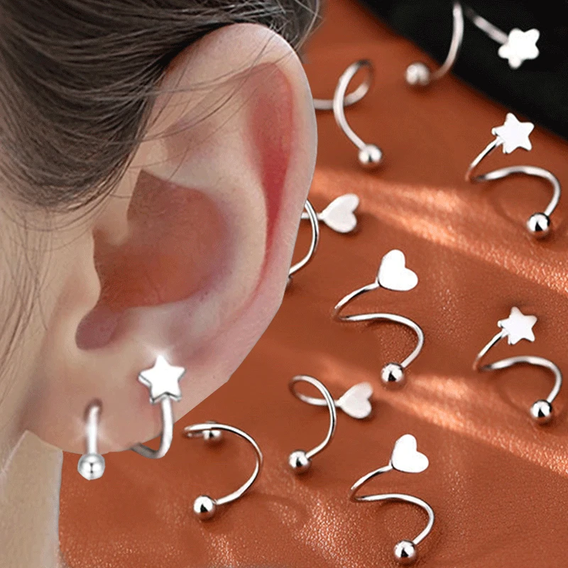 2/6 Pezzi In Acciaio Inossidabile Color Oro Minimal Heart Star Ear Stud Orecchino Donna Coreano Helix Studs Tragus Cartilagine Piercing Jewelry