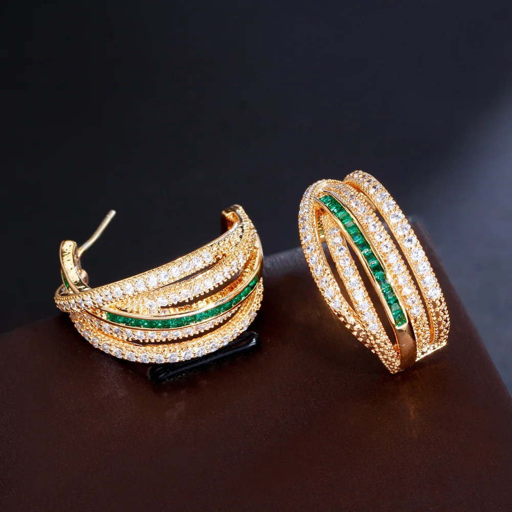 Brazilian Gold Plated Jewelry | Cubic Zirconia Hoop Earrings