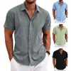 Short Sleeve Shirt Men's Casual Loose Fit Short Sleeve Lapel Shirt with Solid Color Buttons Placket Lightweight Summer for Male 2