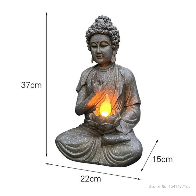 Chinese Style Garden Courtyard Layout Landscaping Buddha Sculptures Home Furnishings Solar Lights Decor Zen Outdoor Ornament 1Pc