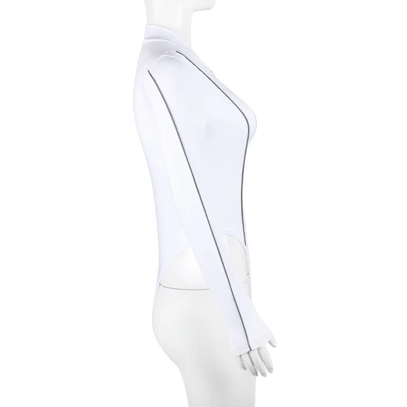 BKLD Autumn Clothes Long Sleeve Tops For Women White Slim Fit Solid Color Zipper One Pieces Nightclub Outfits Bodysuits