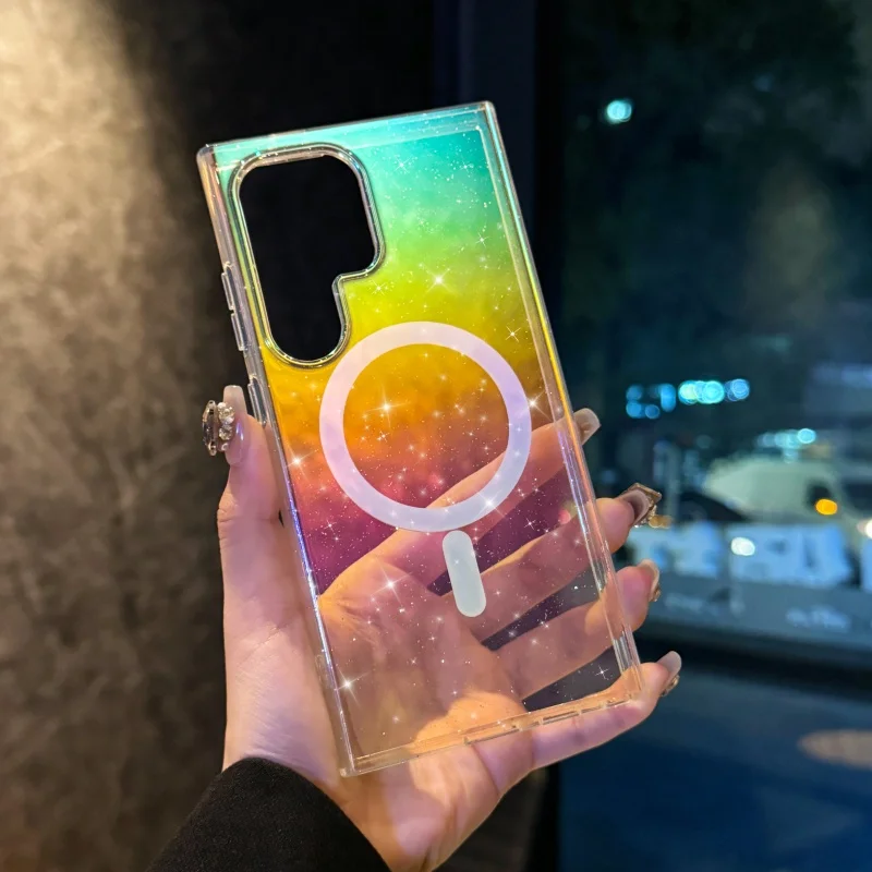 Gradient Glitter Bling Wireless Charging Magnetic Clear Shockproof Case