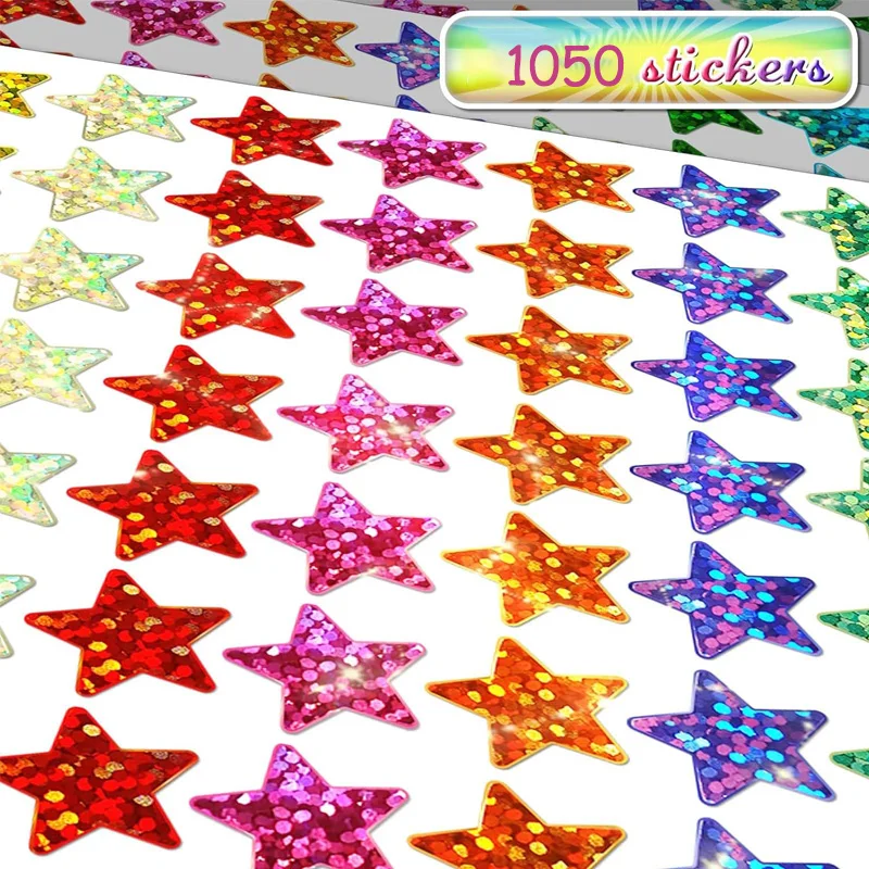 350/1050Pcs 다채로운 홀로그램 호일 스타 보상 스티커 학생 플래너 행동상 학교 교실 교사 용품