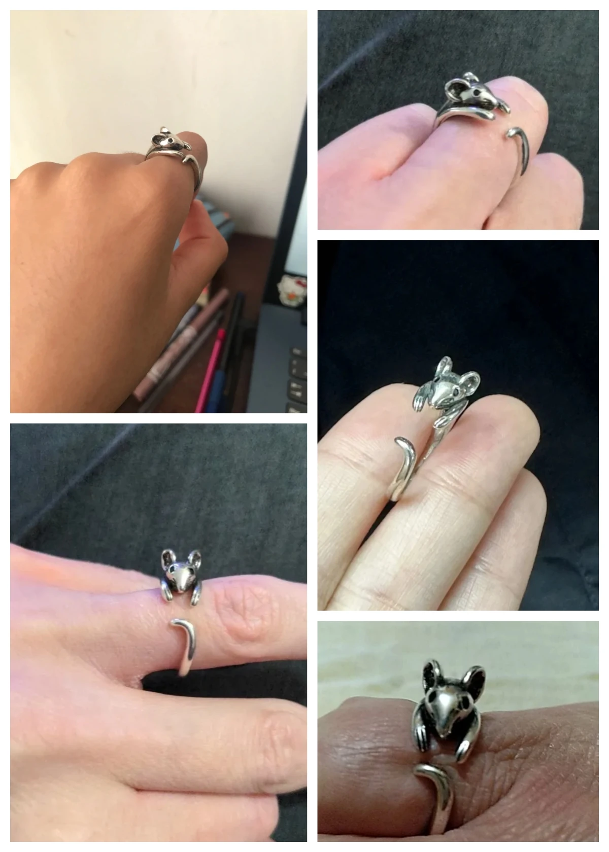 Cute Mouse Shape Open Ring for Women Antique Silver Color Fashion Girls Finger Accessories Hip Hop Party Jewelry