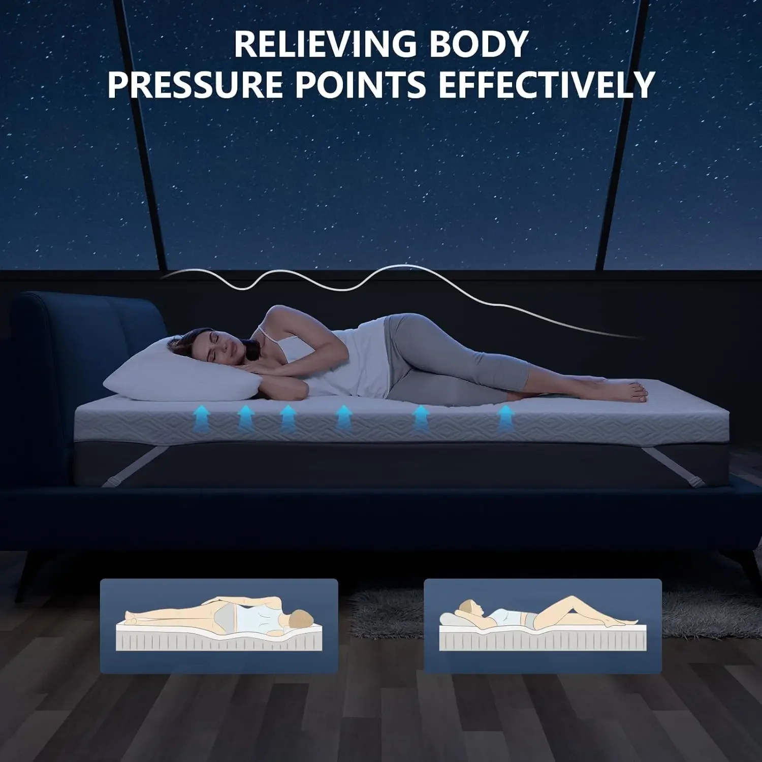 Memory Foam Mattress Topper - 3 Inch Gel Mattress Pad for Pressure Relief,Premium Soft Cooling Sleep Bed topper, Non-Slip Design 6
