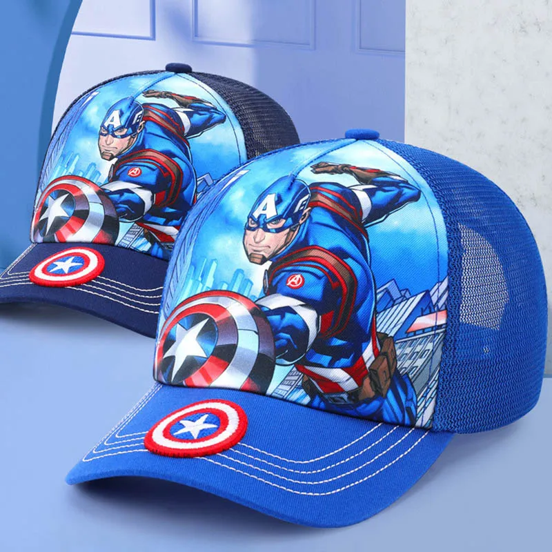 

Disney Superhero Print Baseball Cap Blue Cute Boys Girls Breathable Sun Hat Marvel Captain America Spiderman Kids Cap 3-12 Years