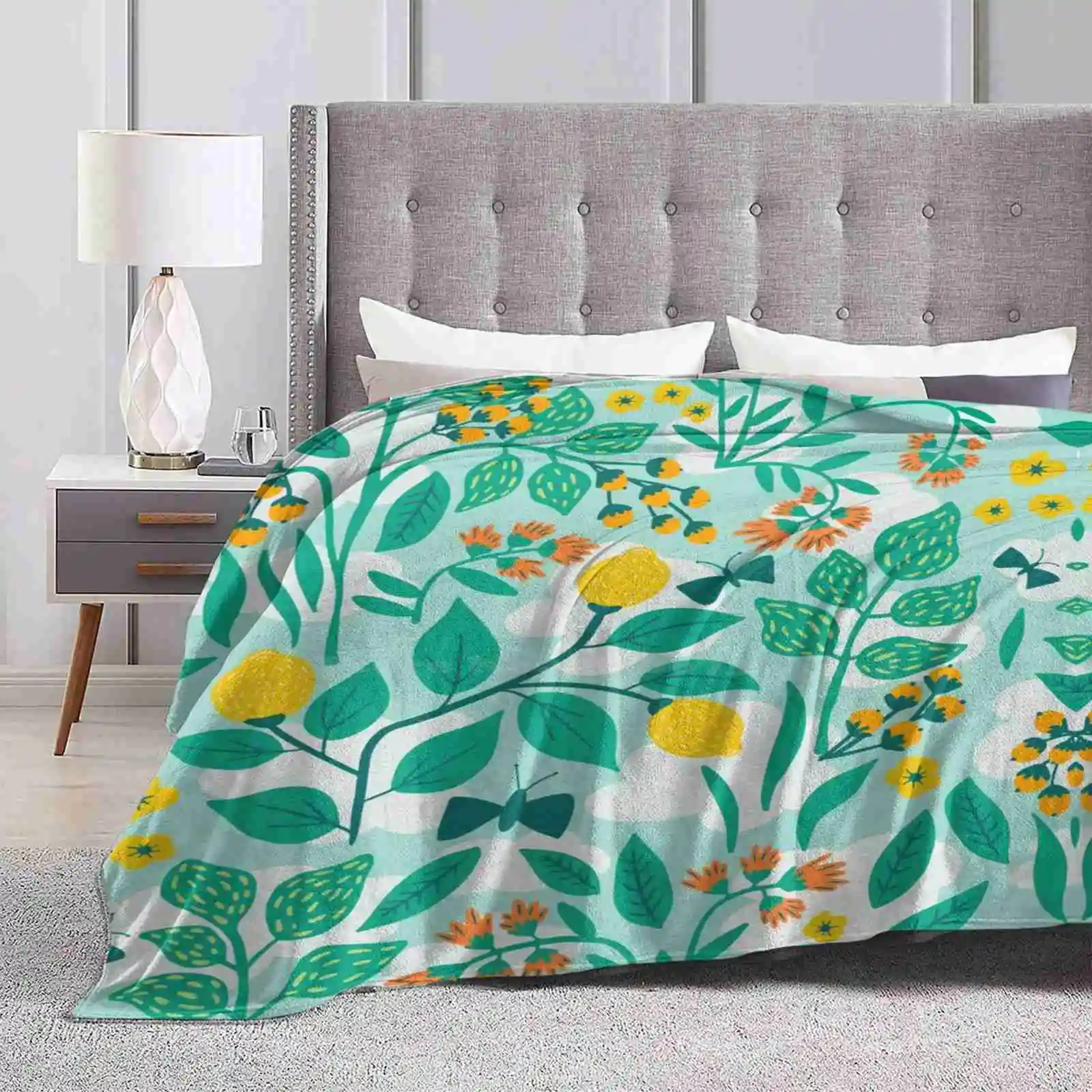 

Lemony Garden All Sizes Soft Cover Blanket Home Decor Bedding Lemon Pattern Lemon Tree Color Garden Happy Flowers Create Happy
